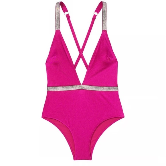 New! Victoria’s Secret Bling Shine Strap Plunge One Piece Swimsuit 3853 - Picture 1 of 9